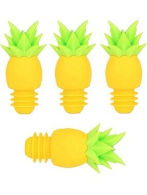 4pc Pineapple Silicone Wine Stopper Set Bottle Sealer Saver Reusable Yellow New